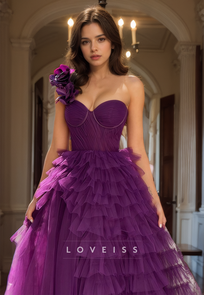 Sweetheart Sleeveless Tiered Tulle A-Line Prom Dress