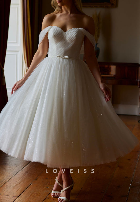 Sweetheart Sleeveless Tulle Ball Gown Midi Wedding Dress