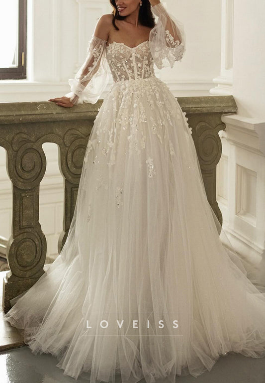 Sweetheart Sleeveless Tulle Floral Embellished A-Line Bridal Gown