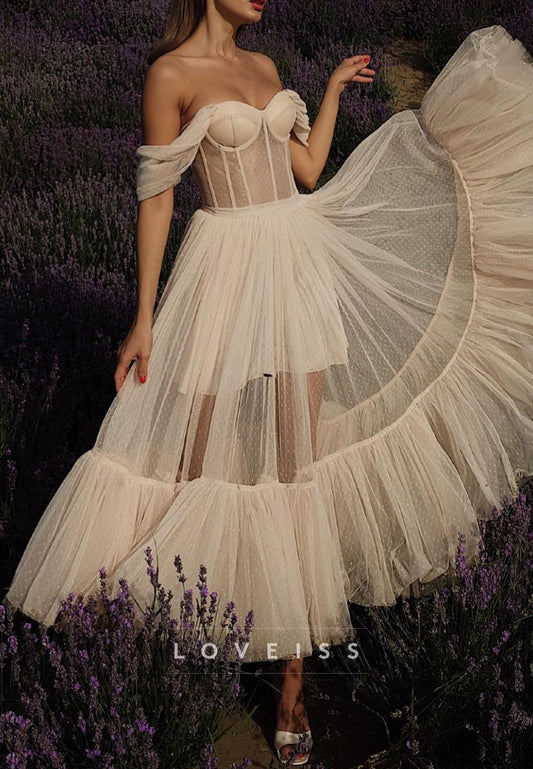 Sweetheart Sleeveless Tulle Midi A-Line Wedding Dress