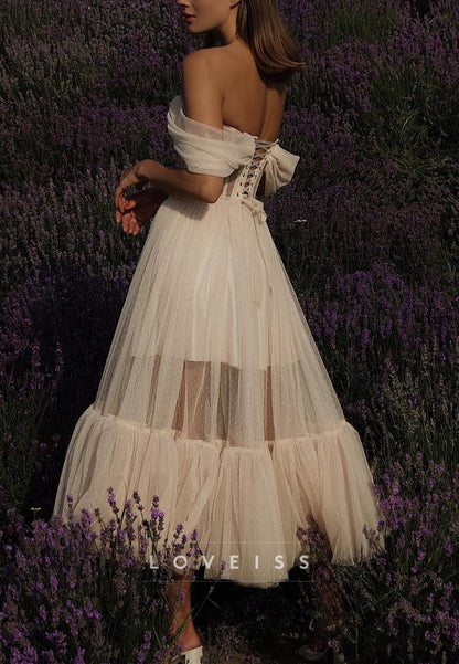 Sweetheart Sleeveless Tulle Midi A-Line Wedding Dress