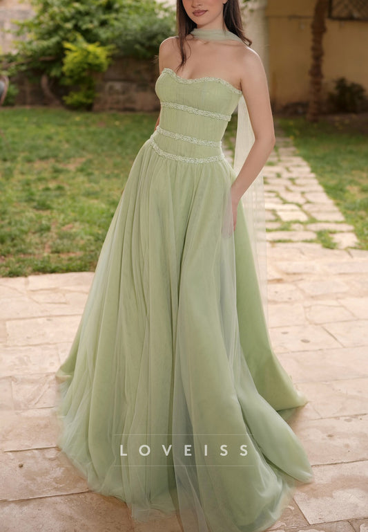 Sweetheart Sleeveless Tulle Pleated A-Line Prom Dress