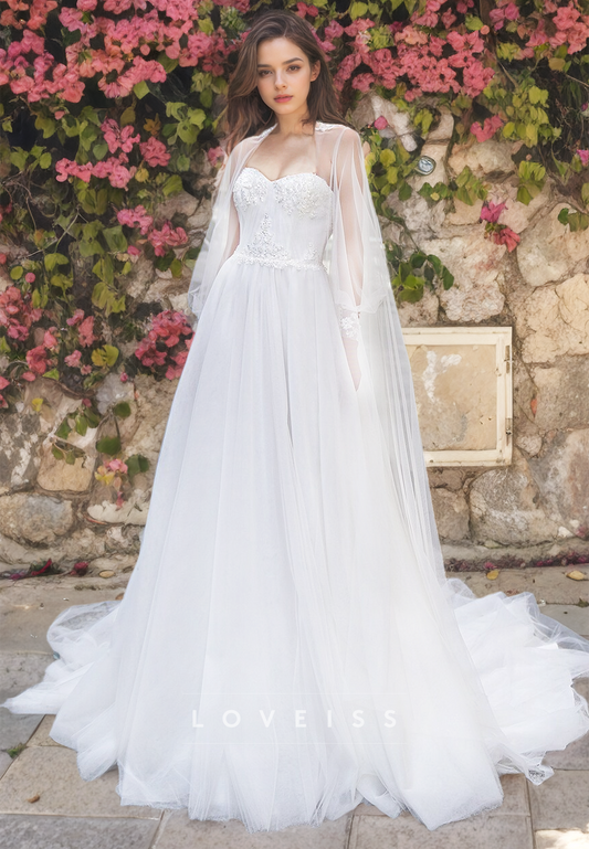 Sweetheart Sleeveless Tulle Sequins A-Line Beach Wedding Dress