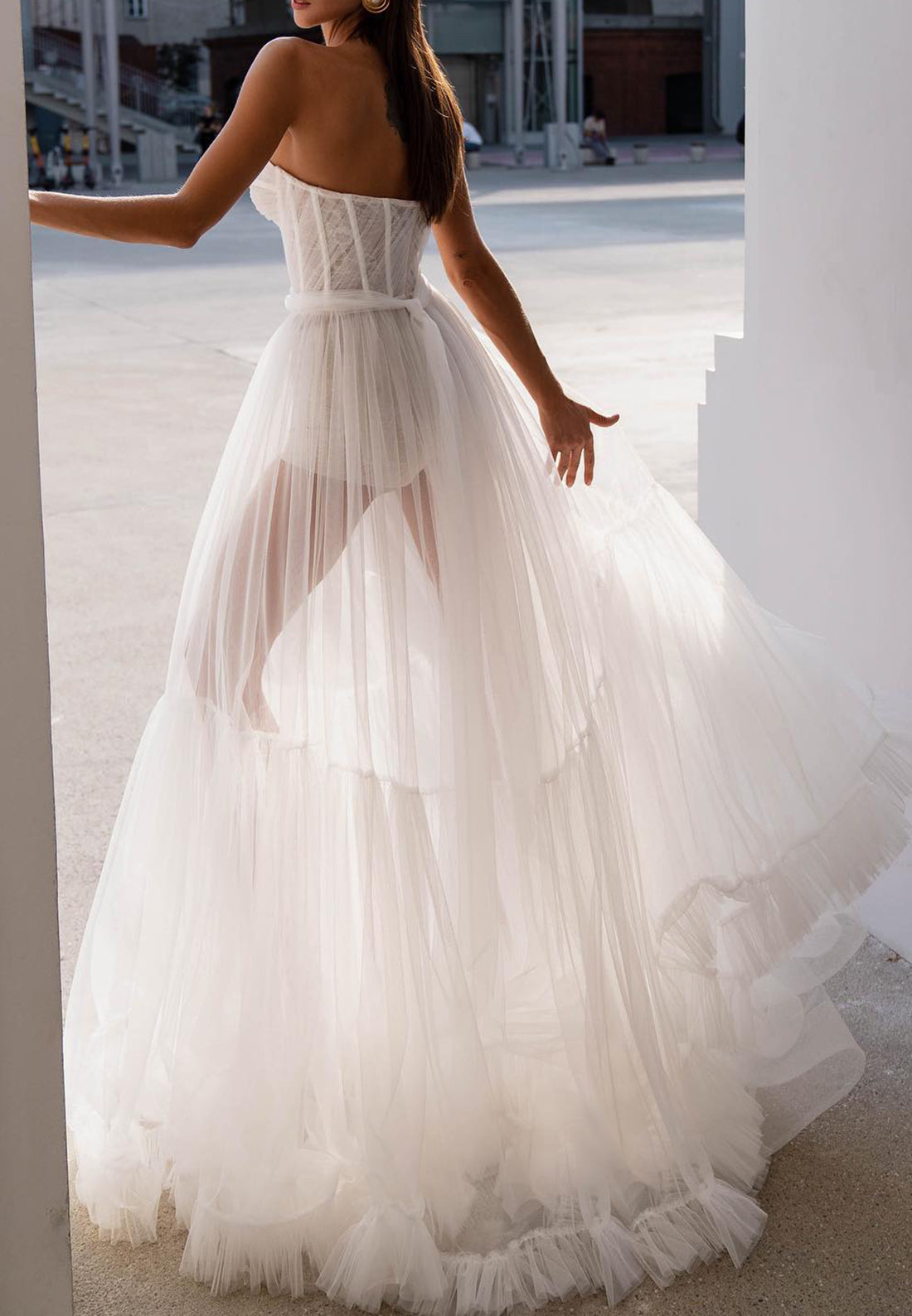 Sweetheart Sleeveless Tulle Sheer A-Line Beach Wedding Dress