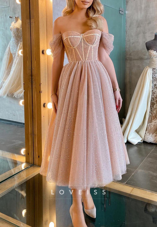 Sweetheart Sleeveless Tulle Sparkly A-Line Prom Dress