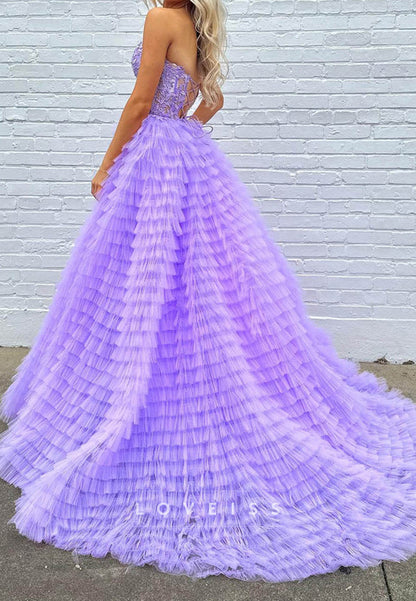 Sweetheart Sleevelesss Appliques Tiered Ball Gown Prom Dress