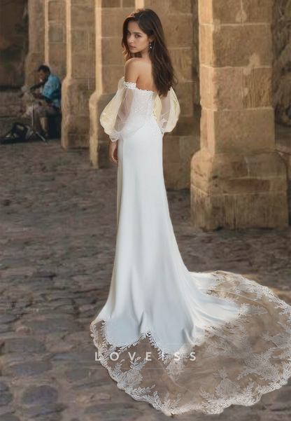 Sweetheart Sleeves Appliques Sleek Mermaid Wedding Dress