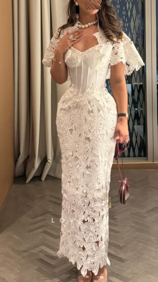 Sweetheart Sleeves Lace Appliques Sheath Evening Dress