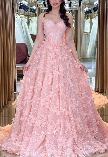 Sweetheart Sleevless Floral Appliques A-Line Prom Dress