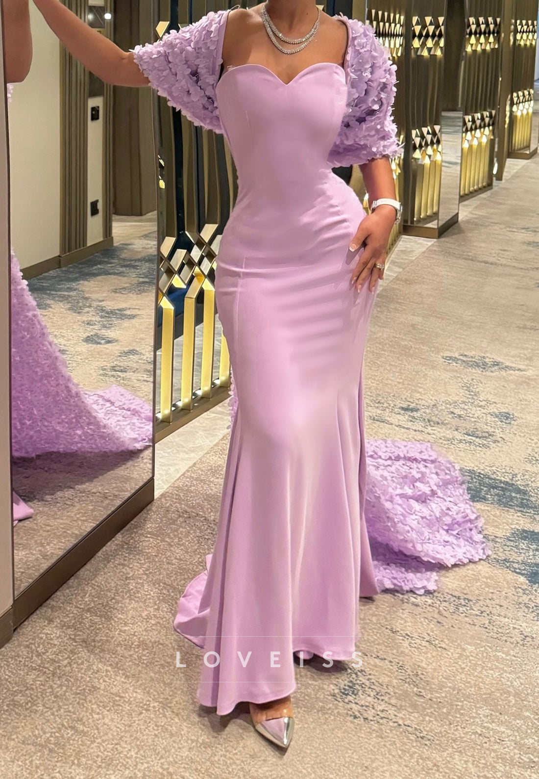 Sweetheart Sleevless Floral Appliques Mermaid Evening Dress