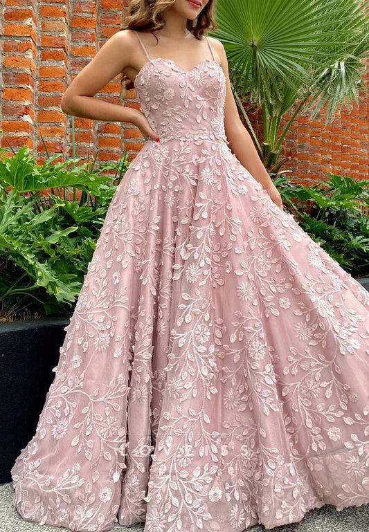 Sweetheart Spaghetti Straps Appliques A-Line Prom Dress
