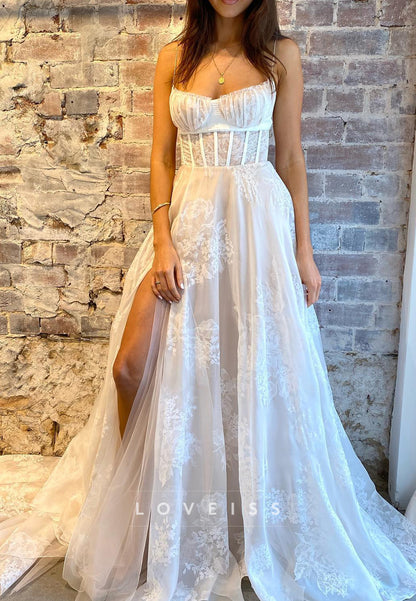 Sweetheart Spaghetti Straps Appliques A-Line Wedding Dress