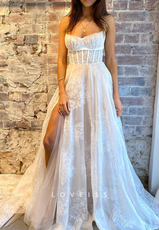 Sweetheart Spaghetti Straps Appliques A-Line Wedding Dress