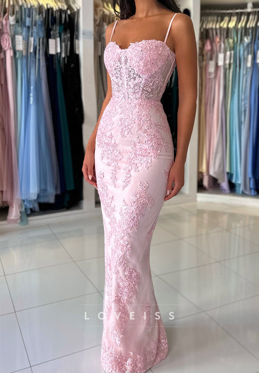 Sweetheart Spaghetti Straps Appliques Mermaid Prom Dress