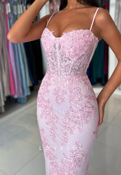 Sweetheart Spaghetti Straps Appliques Mermaid Prom Dress