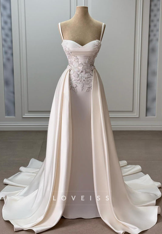 Sweetheart Spaghetti Straps Appliques Mermaid Wedding Dress
