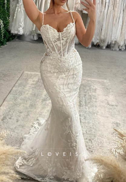 Sweetheart Spaghetti Straps Appliques Mermaid Wedding Dress