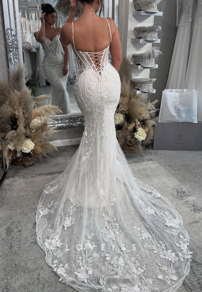 Sweetheart Spaghetti Straps Appliques Mermaid Wedding Dress