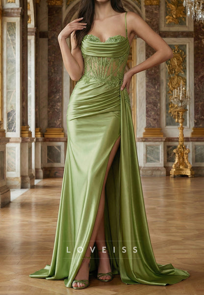 Sweetheart Spaghetti Straps Appliques  Sheath Prom Dress