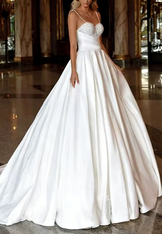 Sweetheart Spaghetti Straps Beaded A-Line Wedding Dress