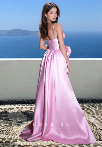 Sweetheart Spaghetti Straps Beaded Pleated Bowknot A-Line Prom Dress