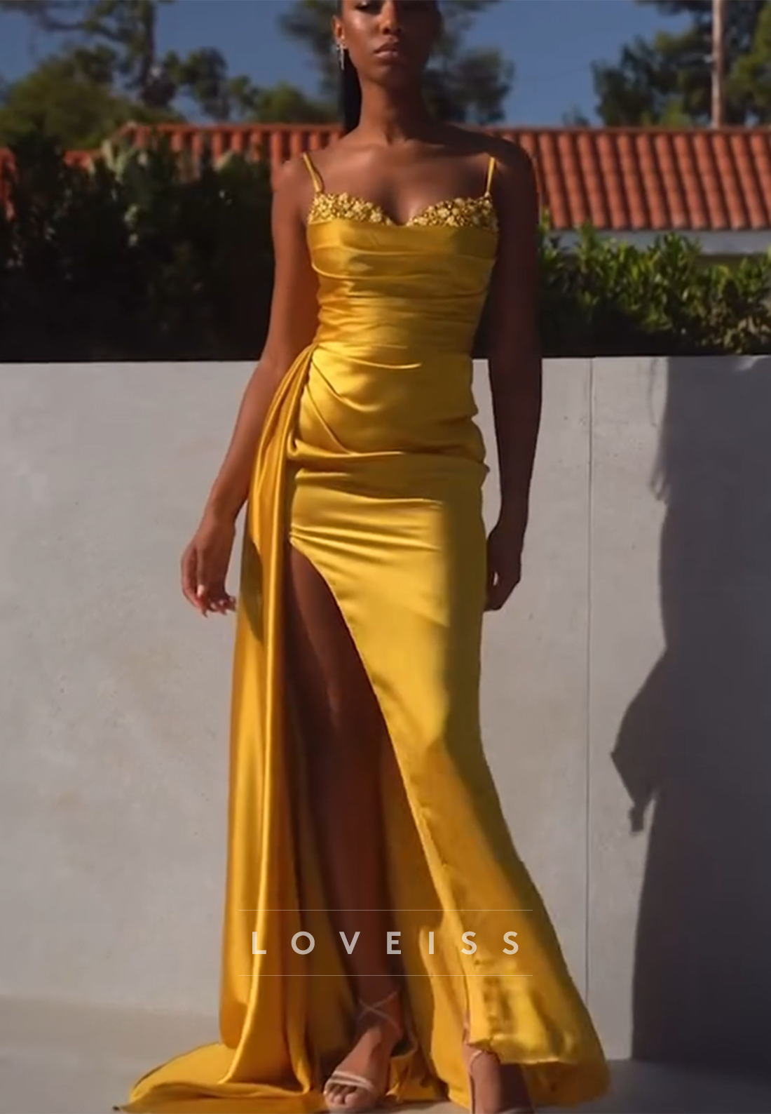 Sweetheart Spaghetti Straps Beaded Sheath Prom Dress