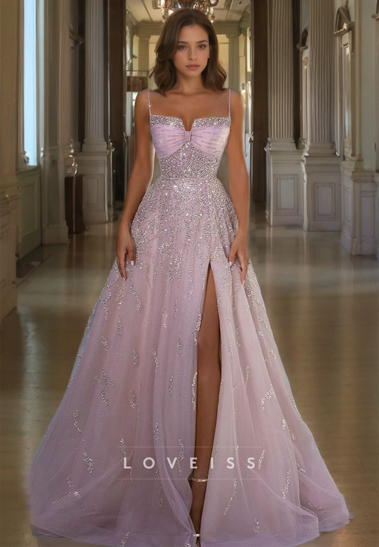 Sweetheart Spaghetti Straps Beaded Sparkly A-Line Prom Dress