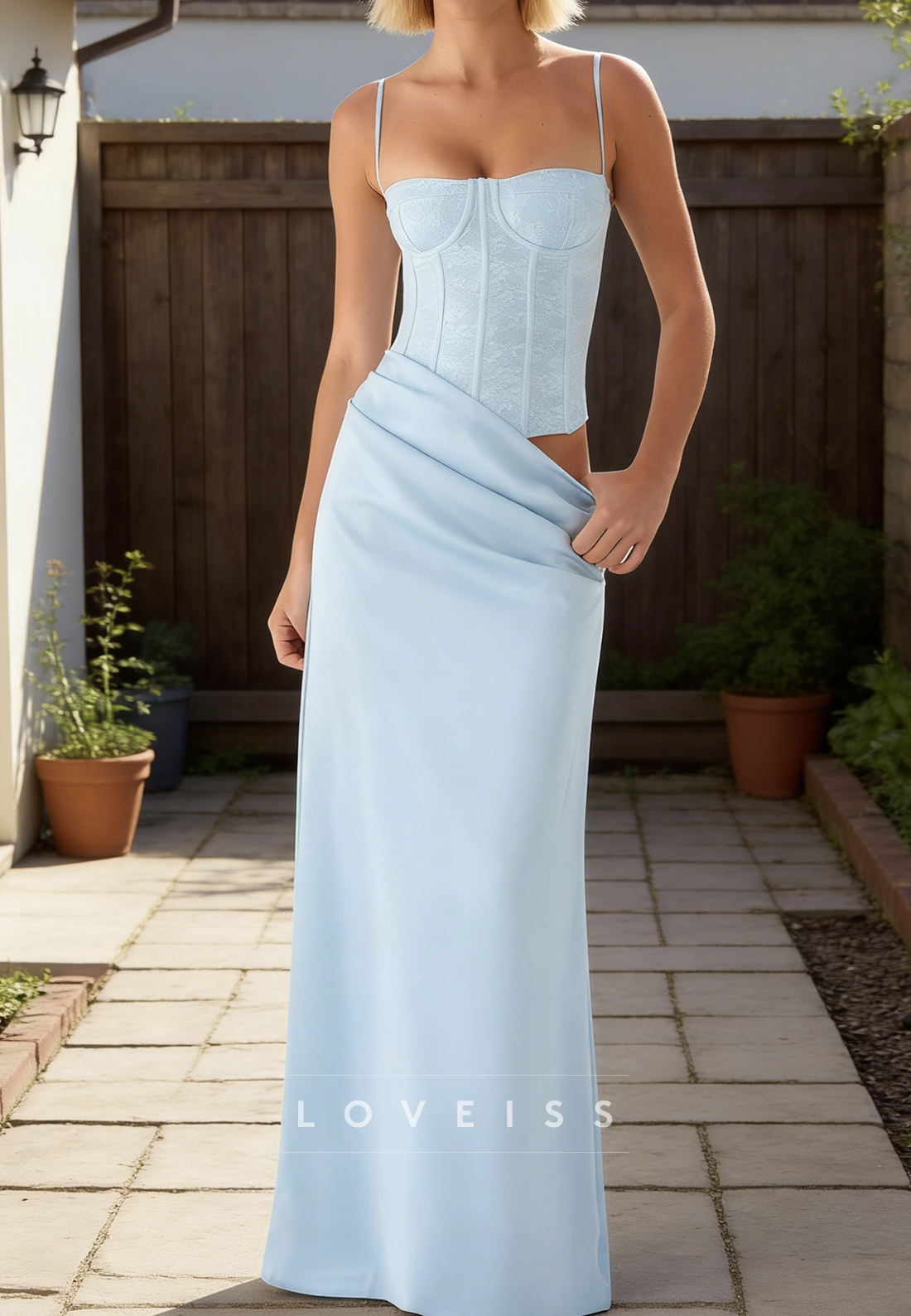 Sweetheart Spaghetti Straps Corset Sheath Prom Dress