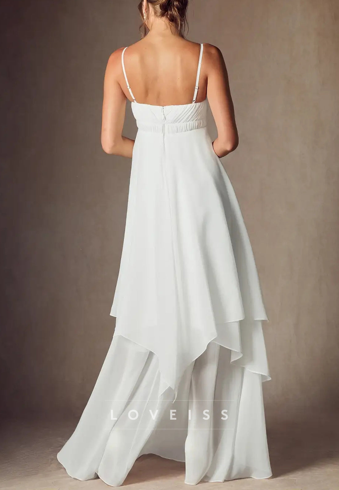 Sweetheart Spaghetti Straps Empire Waist Tiered A-Line Boho Wedding Dress