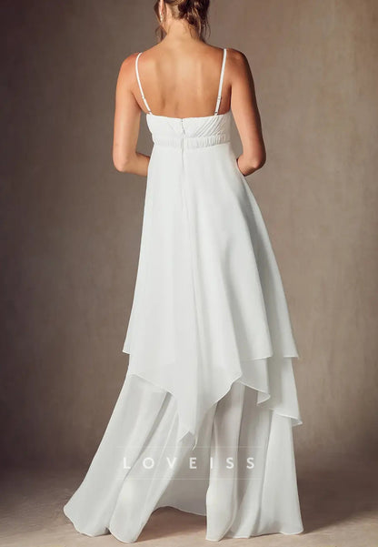 Sweetheart Spaghetti Straps Empire Waist Tiered A-Line Boho Wedding Dress