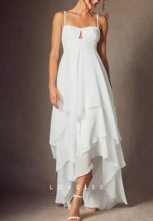 Sweetheart Spaghetti Straps Empire Waist Tiered A-Line Boho Wedding Dress