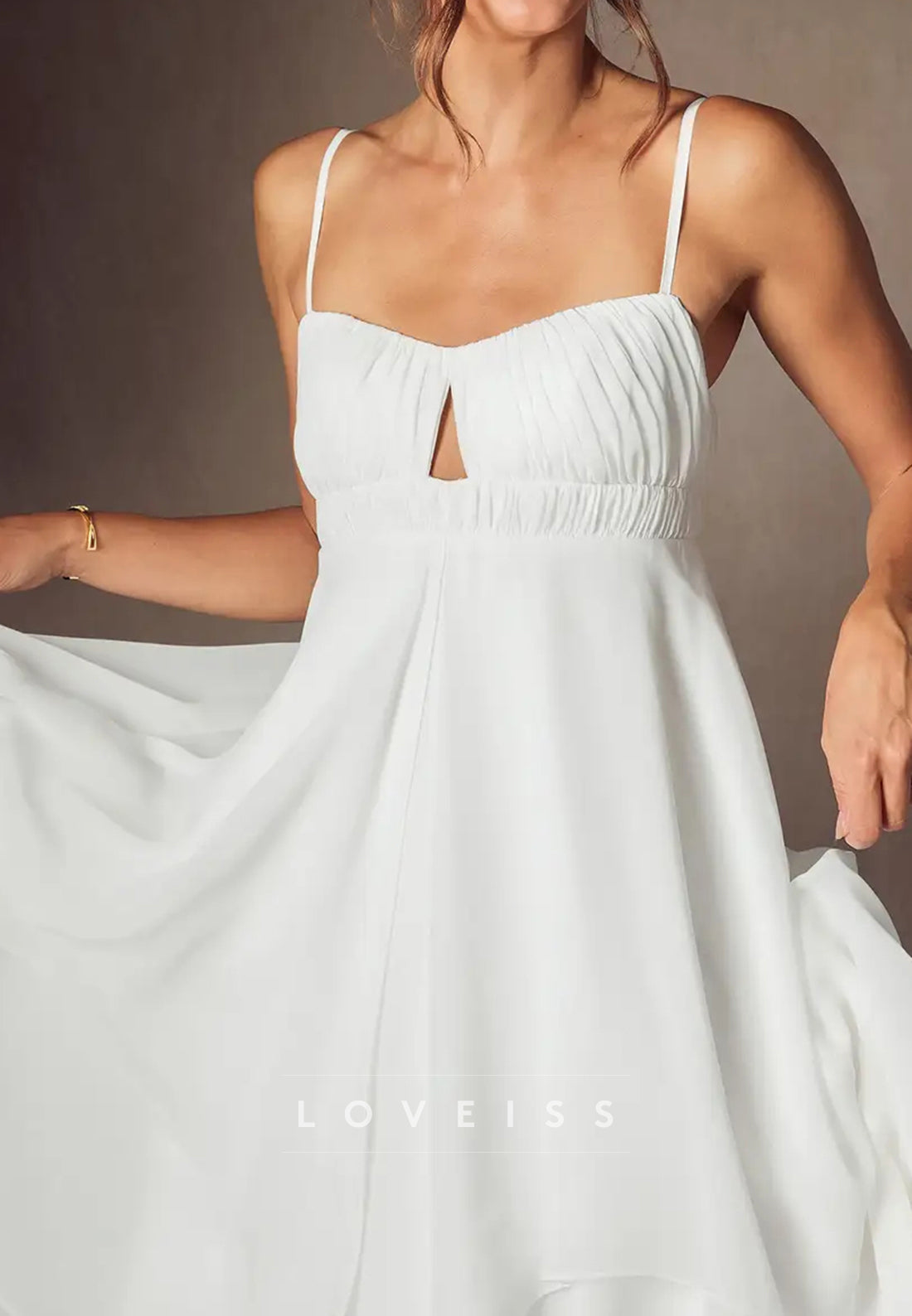 Sweetheart Spaghetti Straps Empire Waist Tiered A-Line Boho Wedding Dress