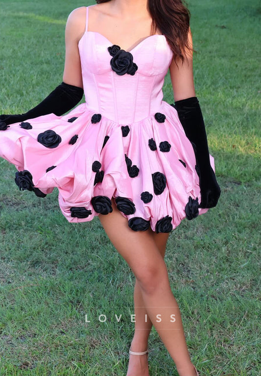 Sweetheart Spaghetti Straps Floral Embellished A-Line Party Homecoming Dress