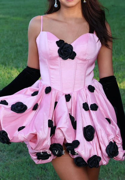 Sweetheart Spaghetti Straps Floral Embellished A-Line Party Homecoming Dress