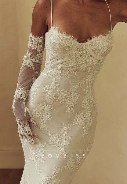 Sweetheart Spaghetti Straps Lace Appliques Mermaid Wedding Dress