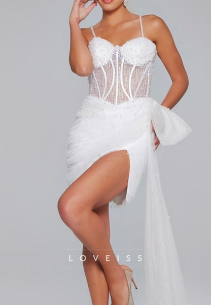 Sweetheart Spaghetti Straps Pearl Sheath Party Homecoming Dress