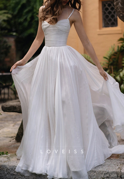 Sweetheart Spaghetti Straps Pleated A-Line Wedding Dress