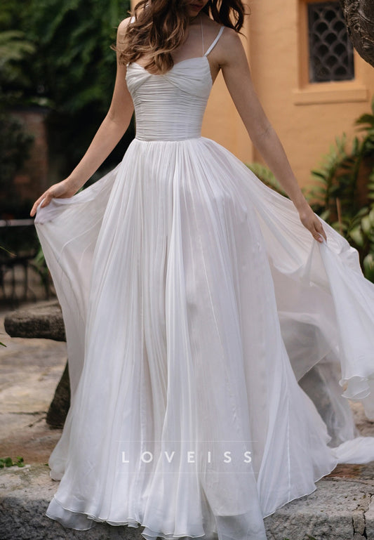 Sweetheart Spaghetti Straps Pleated A-Line Wedding Dress