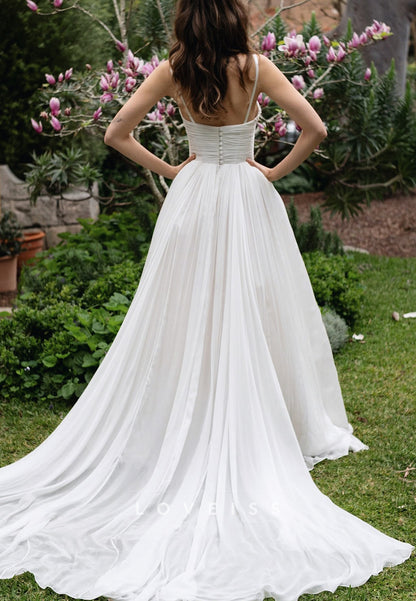 Sweetheart Spaghetti Straps Pleated A-Line Wedding Dress