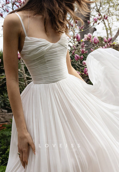 Sweetheart Spaghetti Straps Pleated A-Line Wedding Dress