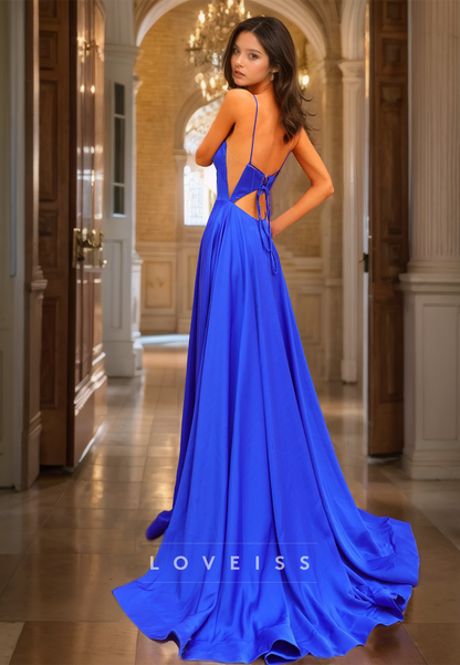 Sweetheart Spaghetti Straps Pleated Satin A-Line Prom Dress