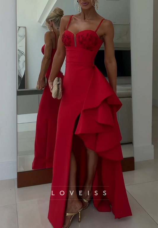 Sweetheart Spaghetti Straps Ruffled Sheath Evening Dress