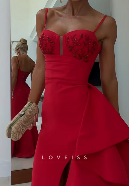 Sweetheart Spaghetti Straps Ruffled Sheath Evening Dress