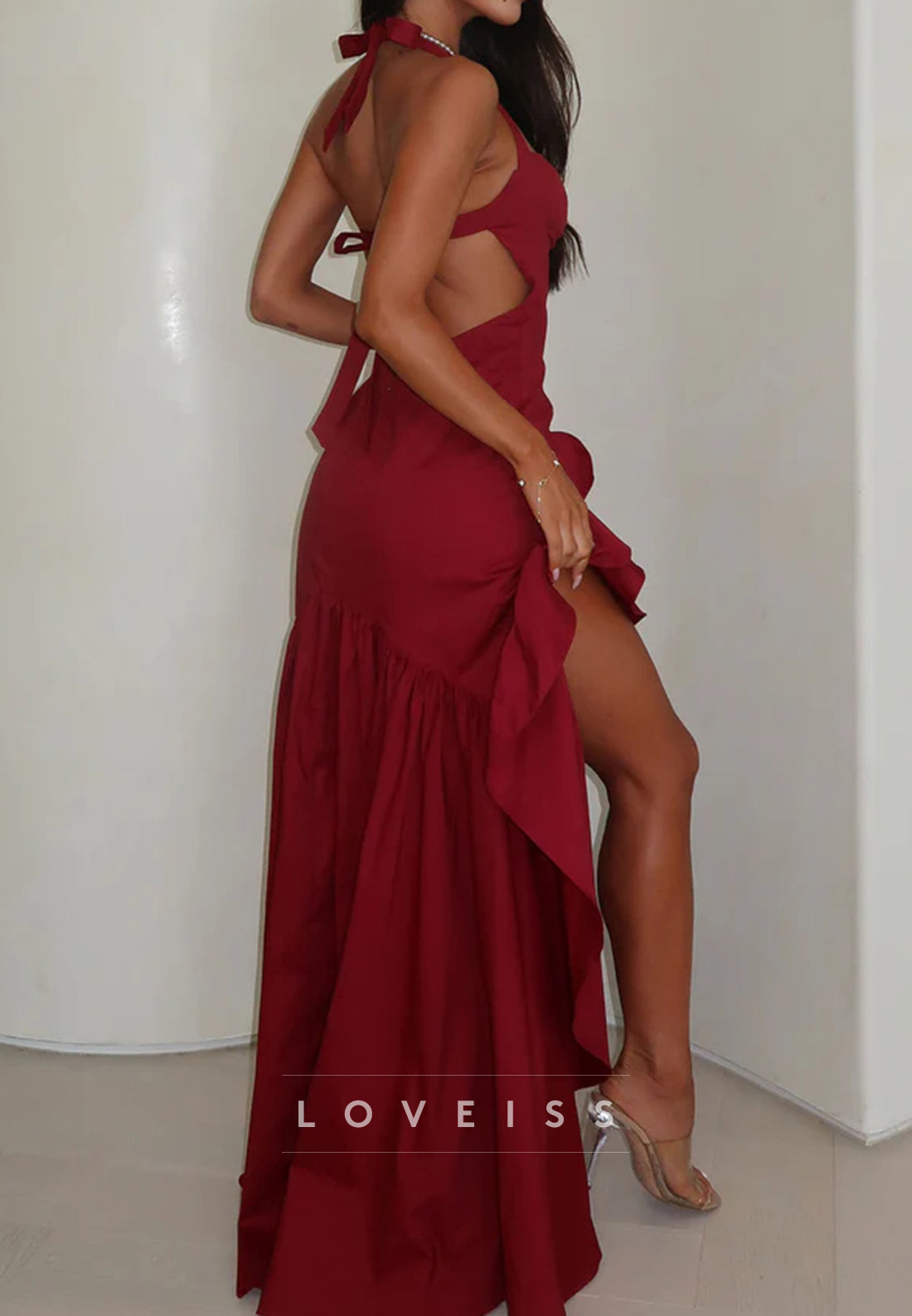 Sweetheart Spaghetti Straps Ruffles Sheath Prom Dress