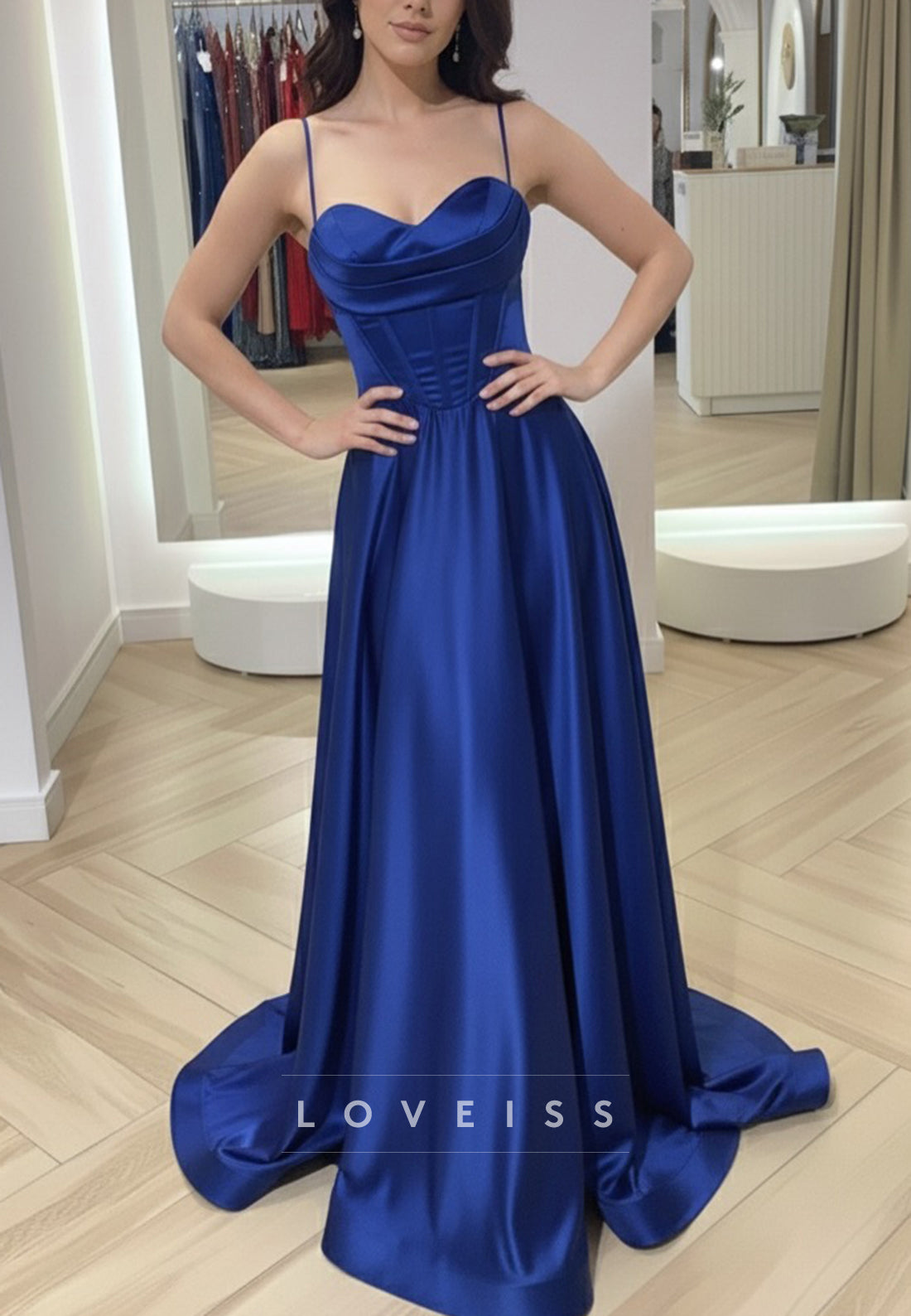 Sweetheart Spaghetti Straps Satin A-Line Prom Dress