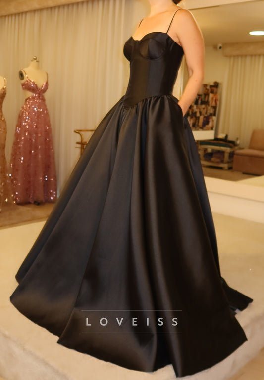 Sweetheart Spaghetti Straps Satin A-Line Prom Dress