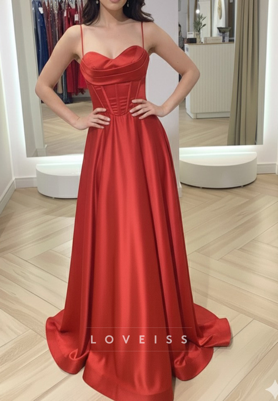 Sweetheart Spaghetti Straps Satin A-Line Prom Dress