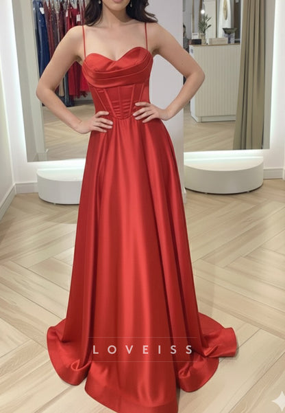Sweetheart Spaghetti Straps Satin A-Line Prom Dress