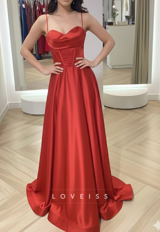 Sweetheart Spaghetti Straps Satin A-Line Prom Dress