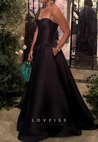 Sweetheart Spaghetti Straps Satin A-Line Prom Dress